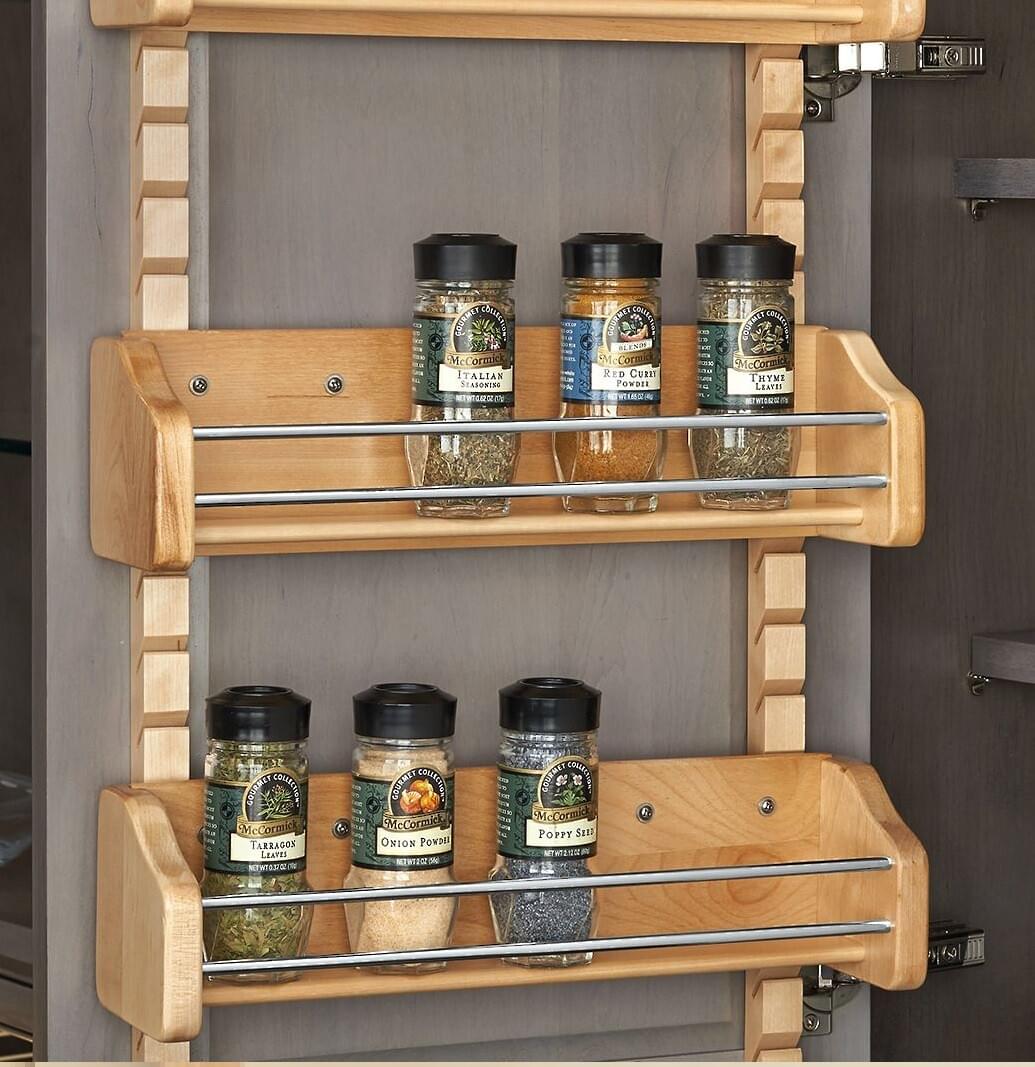 Rev-A-Shelf - 10-1/8" Maple Door Storage Adjustable Spice Rack Wall Accessories