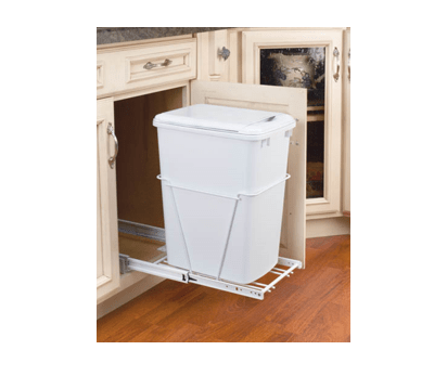 Rev-A-Shelf - 10-5/8" Single White 35qt Bottom Mount w/ Lid REDUCED Depth White Wire Waste Containers