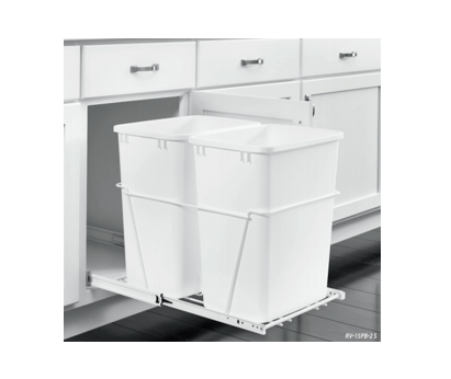 Rev-A-Shelf - 14-3/8" Double White 35qt Bottom Mount White Wire Waste Containers
