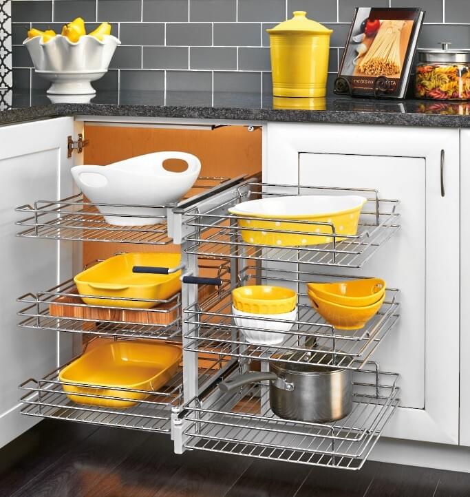 Rev-A-Shelf - 15" Three-Tier Pullout Soft-Close Wire Pull-Slide-Pull