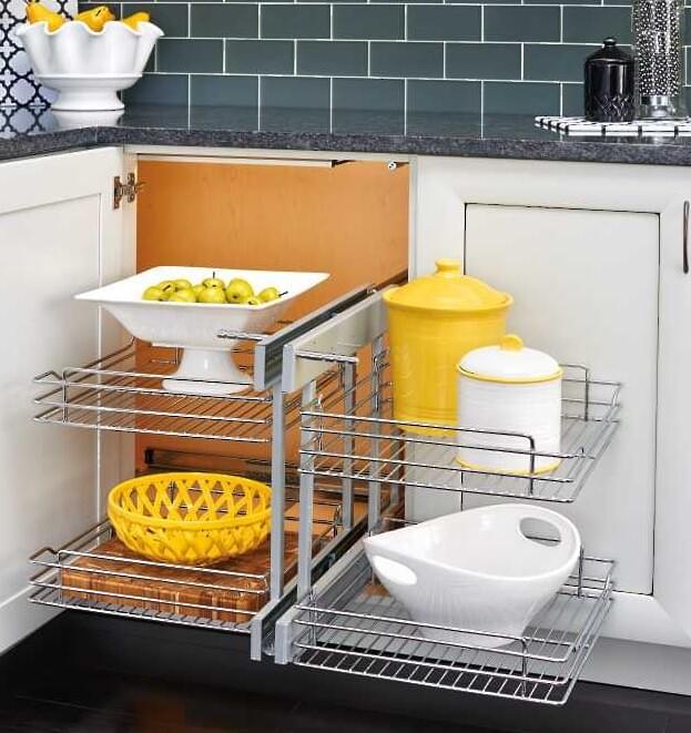Rev-A-Shelf - 15" Two-Tier Pullout Soft-Close Wire Pull-Slide-Pull