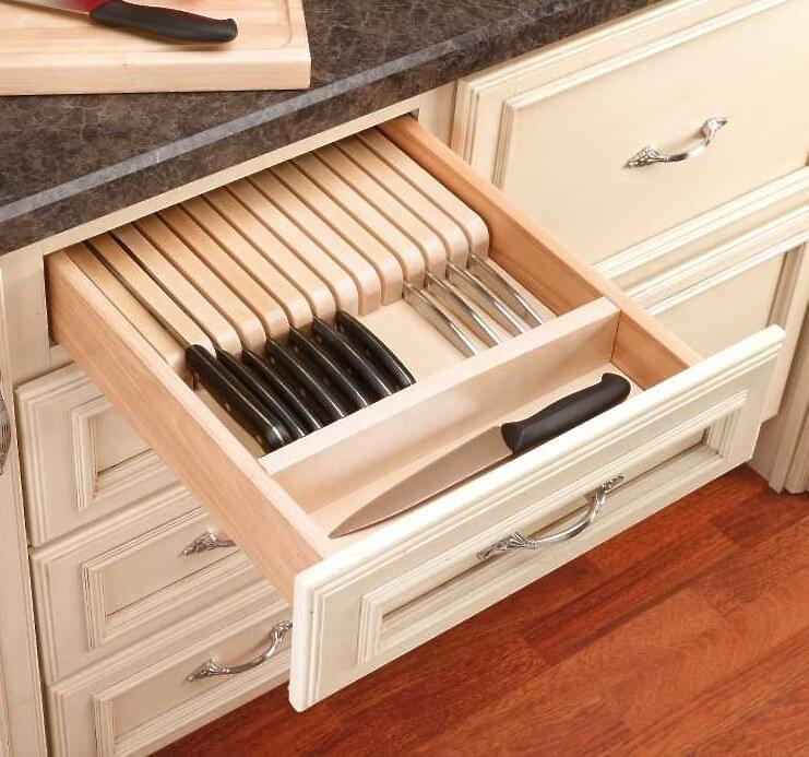 Rev-A-Shelf - 18-1/2" Maple Cut-To-Size Insert w/ Divider Wood Knife Block for Drawers