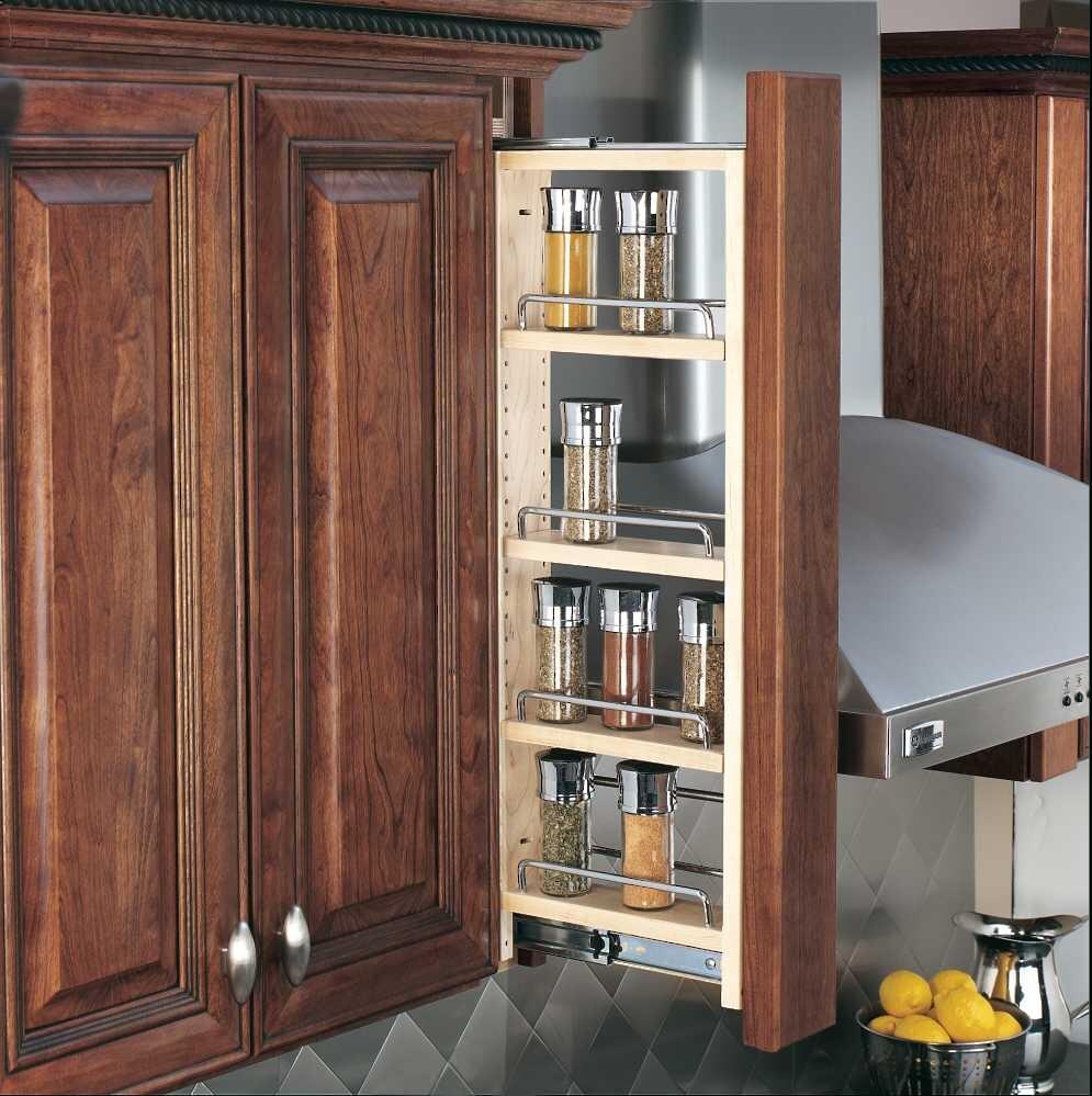 Rev-A-Shelf - 3" x 30" Soft-Close Filler Pullout Organizer with Wood Adjustable Shelves Wall Accessories