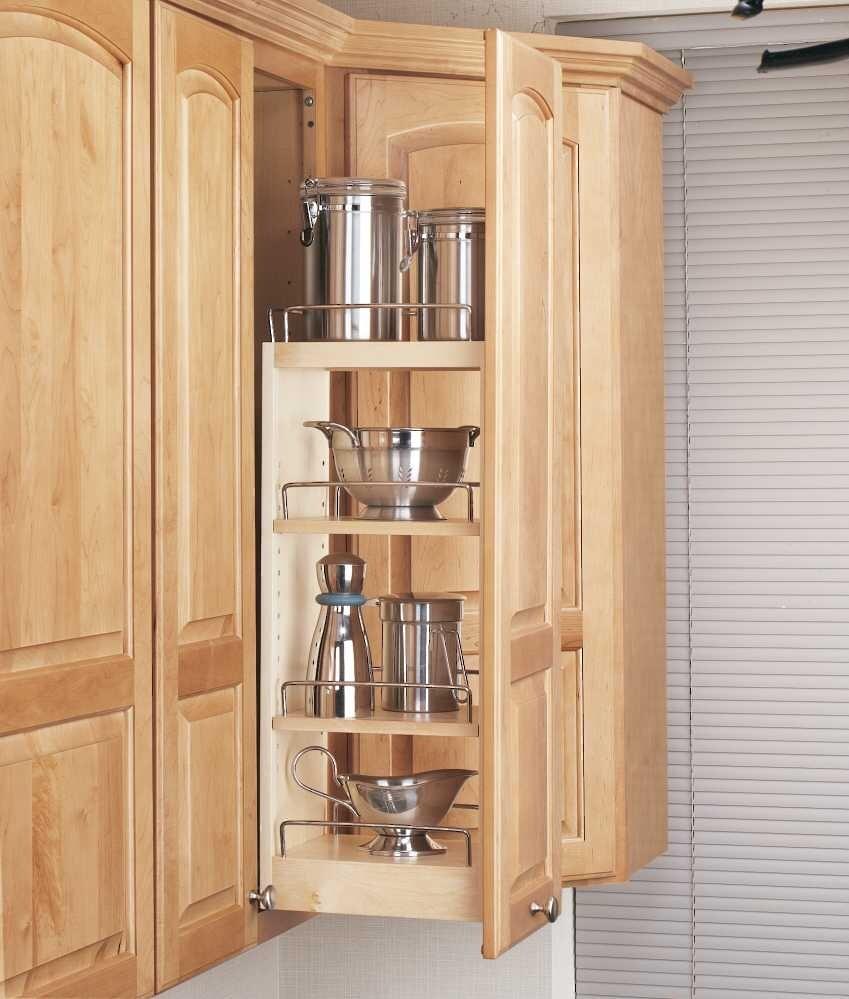 Rev-A-Shelf - 5" Cabinet Pullout Organizer with Wood Adjustable Shelves Wall Accessories