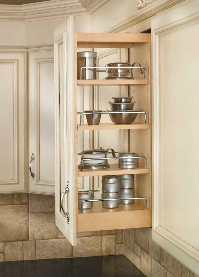 Rev-A-Shelf - 8" Cabinet Pullout Organizer with Wood Adjustable Shelves Wall Accessories
