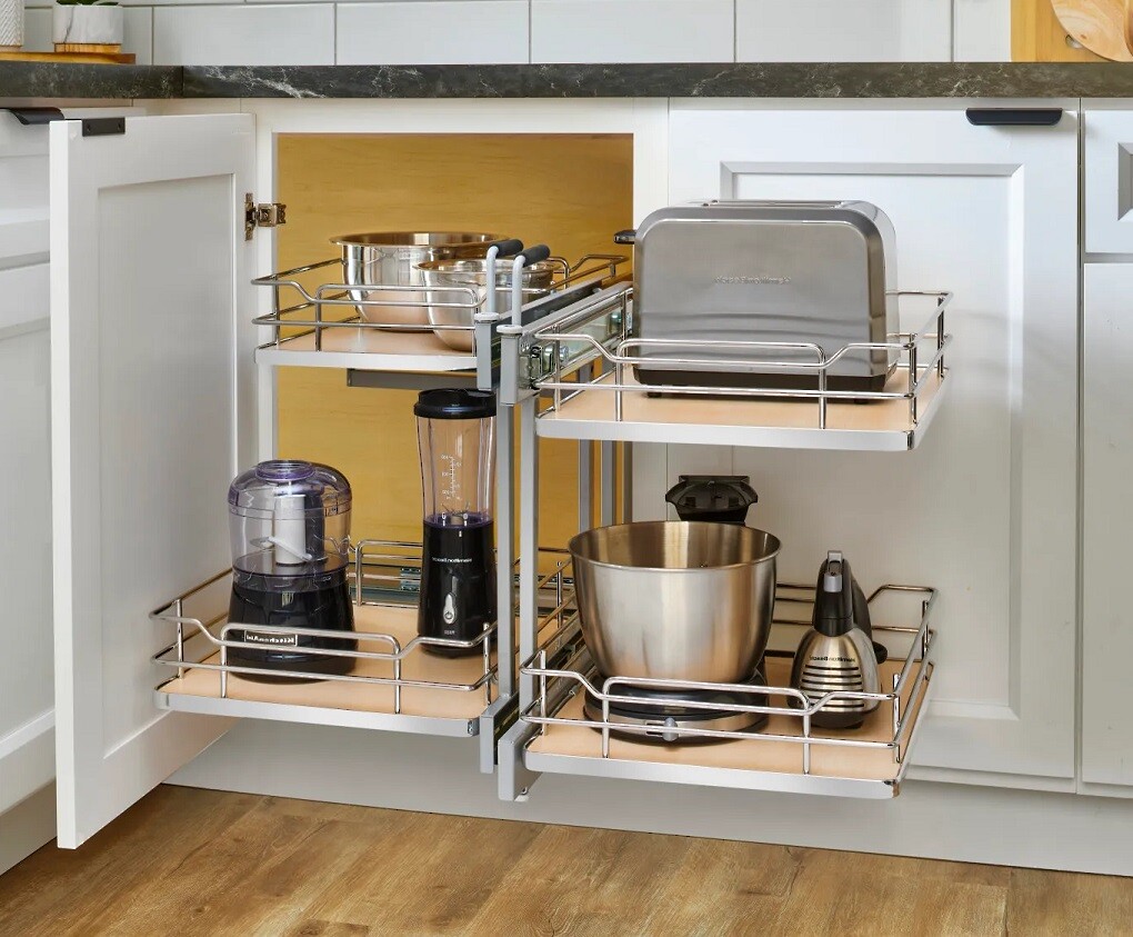 Rev-A-Shelf -  New Elite 15" Maple Pullout Soft-Close Two-Tier Solid Bottom Pull-Slide-Pull