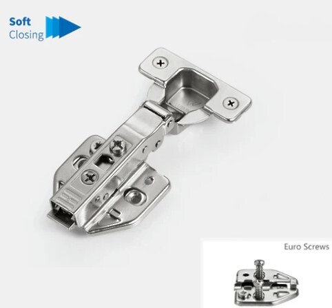 105 Degree Full Overlay Soft Closing Hinge (M8 Dowels on Cup | Euro Screws Hinge Plate | For 3/4 & 5/8 Inch Gable)