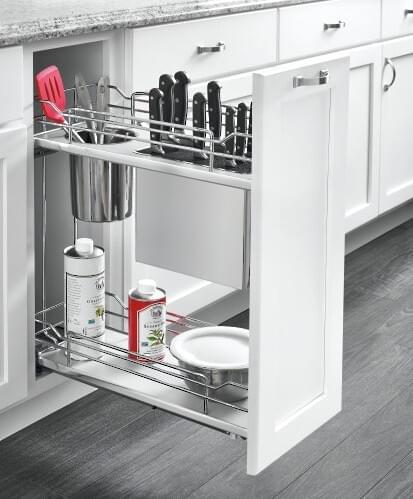 11" Gray Base Cabinet Pullout Knife/Untensil Organizer with Blumotion Soft-Close