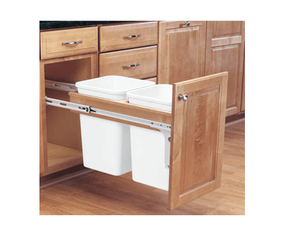 13-1/2" - Double 27qt Top Mount Wood Waste Containers With Back Mount Bracket