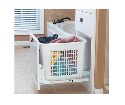 14-1/4" White Hamper Bottom Mount Wire with Polymer Bin with Door Mount Kit