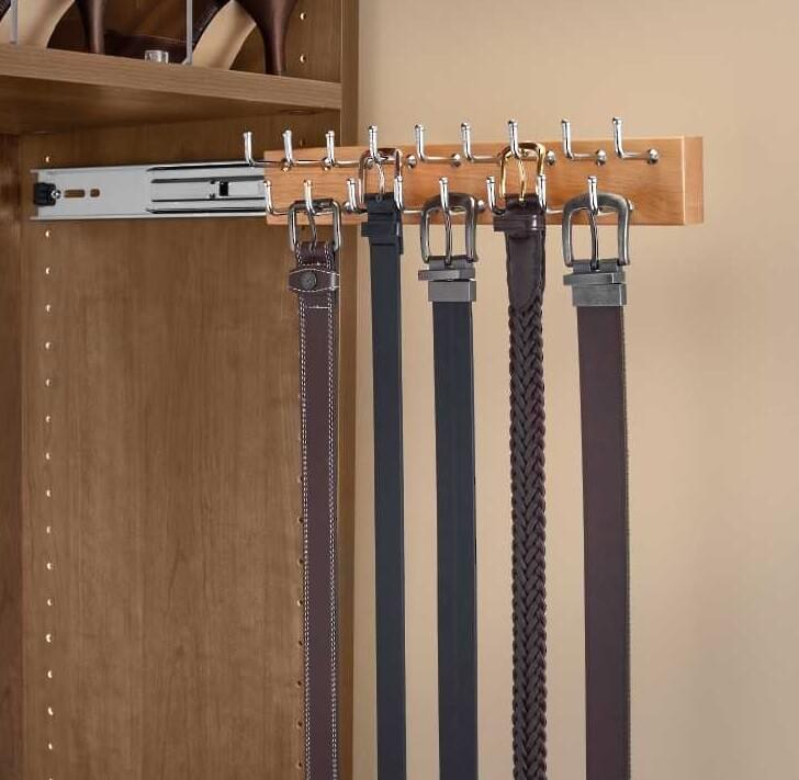 14" Maple Belt/Scarf Organizer Wood Side Mount Pullout