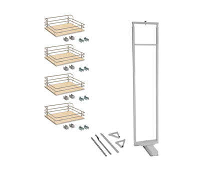 16-5/16" Min. Width x 61-13/16" to 75-5/8" Adjustable Frame Height - 4 Maple Baskets