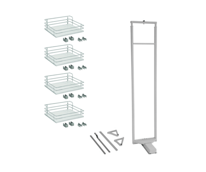 16-5/16" Min. Width x 61-13/16" to 75-5/8" Adjustable Frame Height - 4 White Baskets