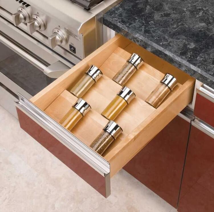 16" Maple Cut-To-Size Insert Wood Spice Organizer for Drawers