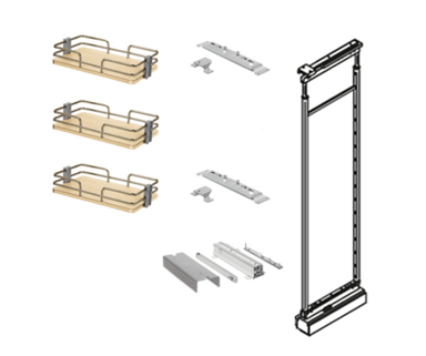 21-1/2" Maple 3 Baskets Width x 41-3/4" to 59-1/16" Adjustable Frame Height