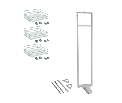 22-3/16" Min. Width x 48-1/16" to 61-13/16" Adjustable Frame Height - 3 White Baskets