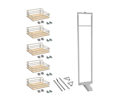 22-3/16" Min. Width x 75-5/8" to 85-7/8" Adjustable Frame Height - 5 Maple Baskets