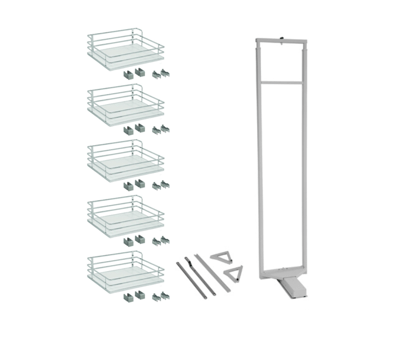 22-3/16" Min. Width x 75-5/8" to 85-7/8" Adjustable Frame Height - 5 White Baskets