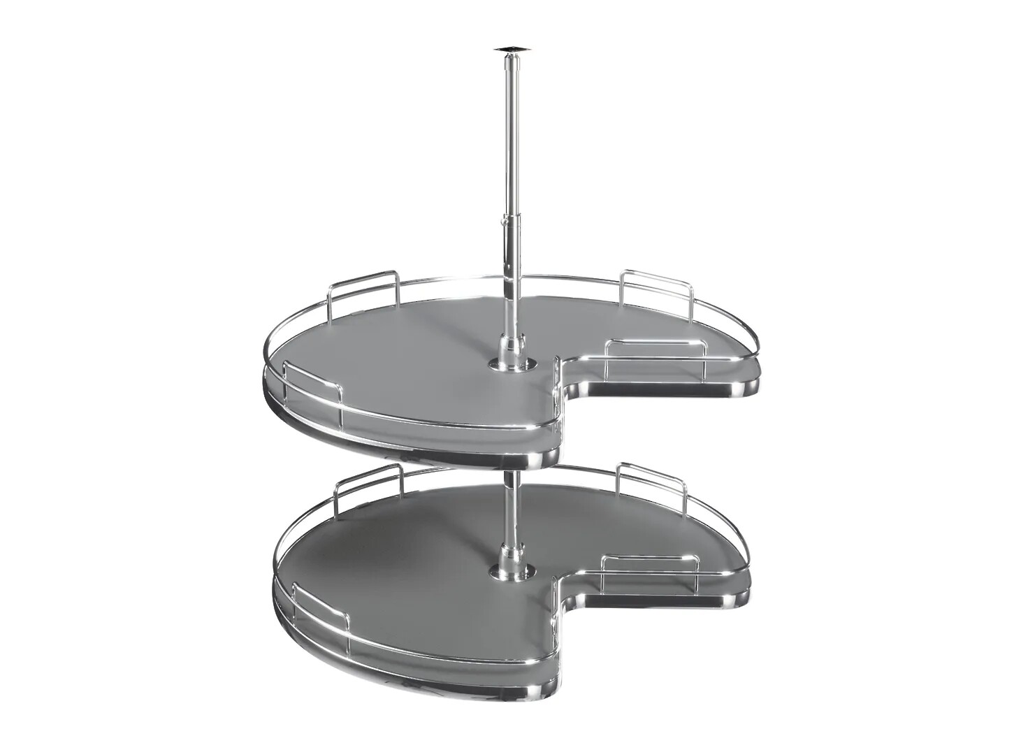 28 inch Gray Solid Bottom 2-Shelf Kidney-Shaped Lazy Susan for Corner Base Cabinet