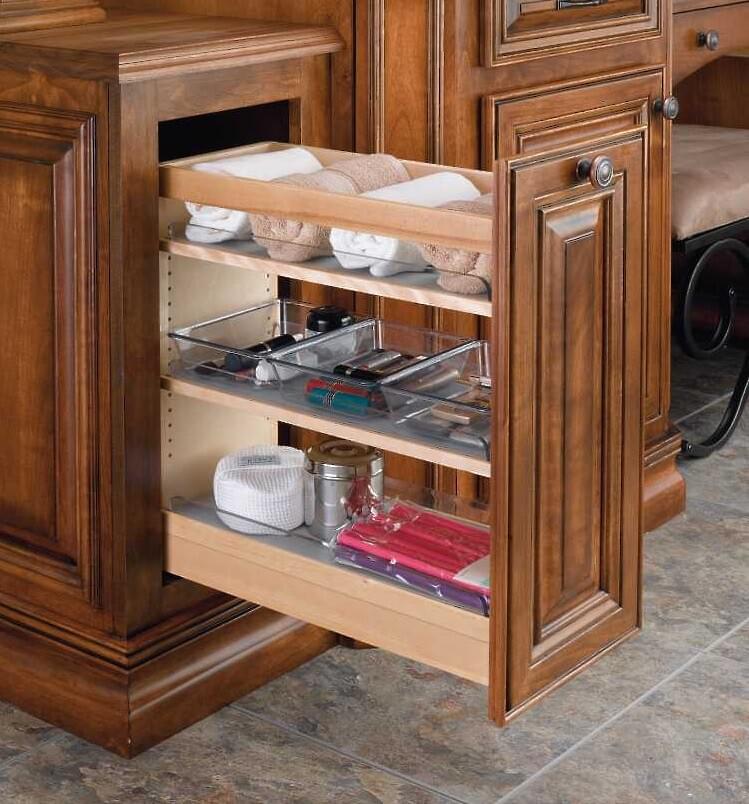Rev-A-Shelf - 8-1/2" x 20-1/4" Maple Cabinet Pullout Soft-Close Organizer with Wood Adjustable Shelves and Bins