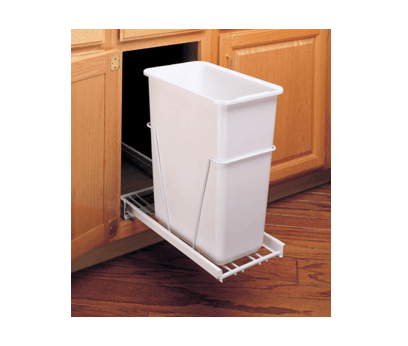 9-1/2" Single White 30qt Bottom Mount White Wire Full Extension Slides Waste Containers