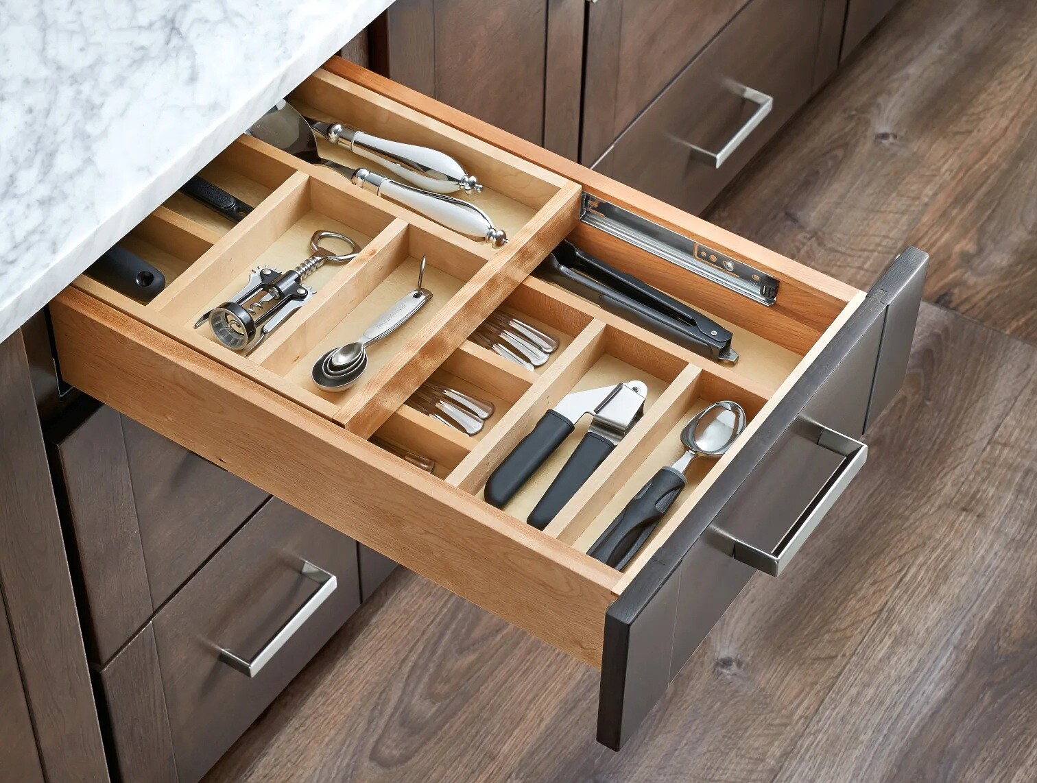 Rev-A-Shelf - 15" Opening - Complete System Two-Tier Soft-Close Cutlery Organizer