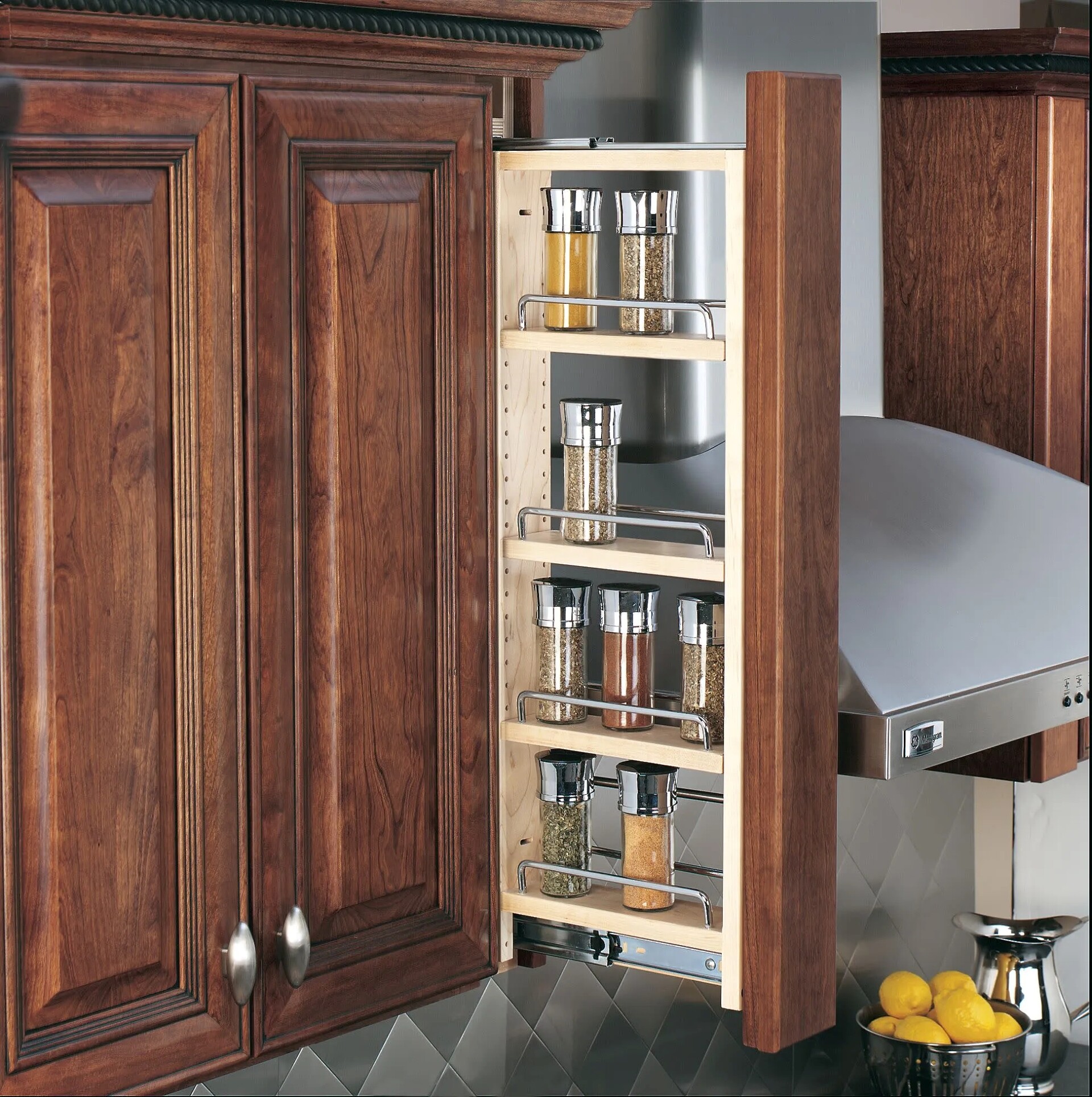 Rev-A-Shelf - 3" x 33" Soft-Close Filler Pullout Organizer with Wood Adjustable Shelves Wall Accessories