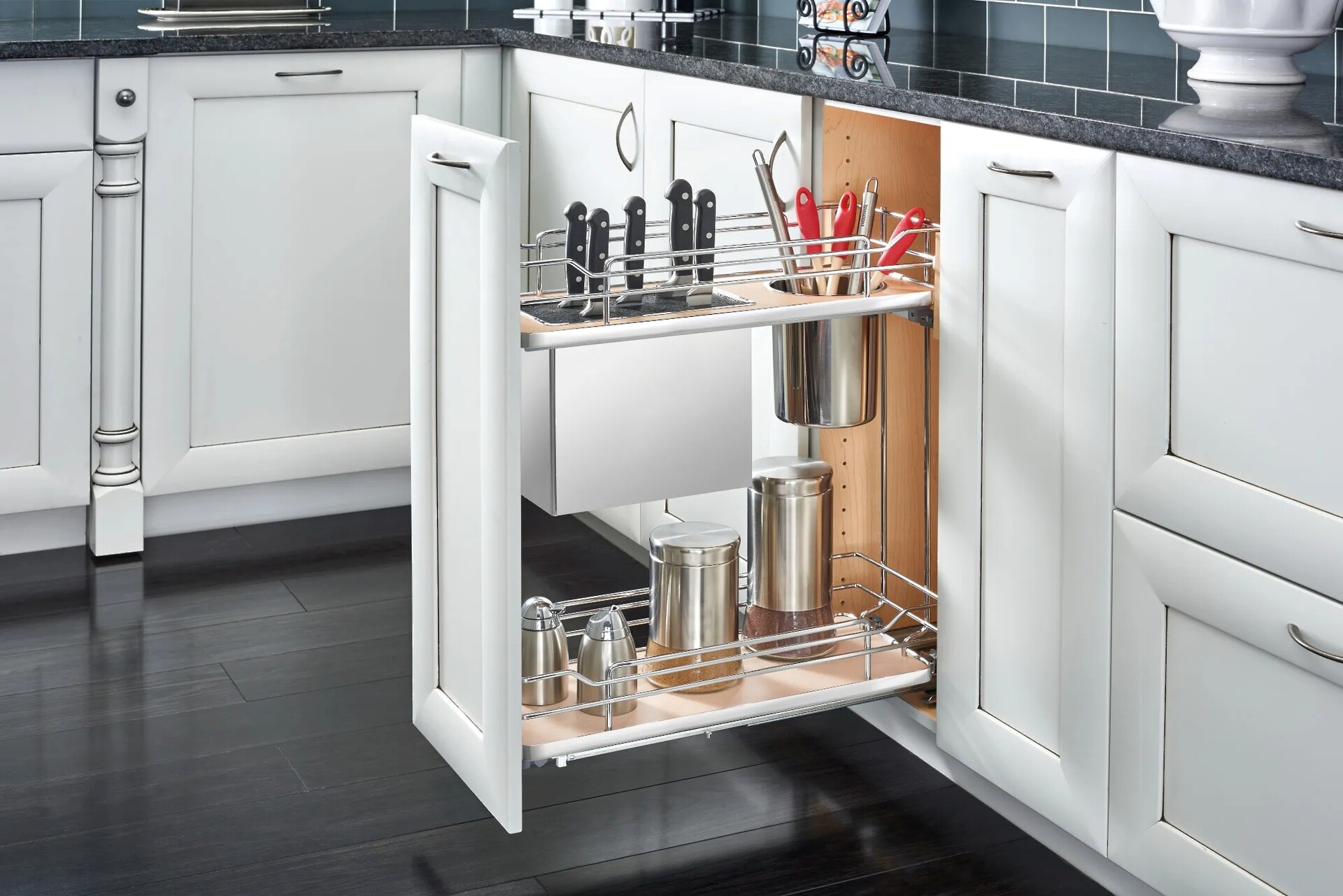 Rev-A-Shelf - 8" Maple Base Cabinet Pullout Knife/Untensil Organizer with Blumotion Soft-Close