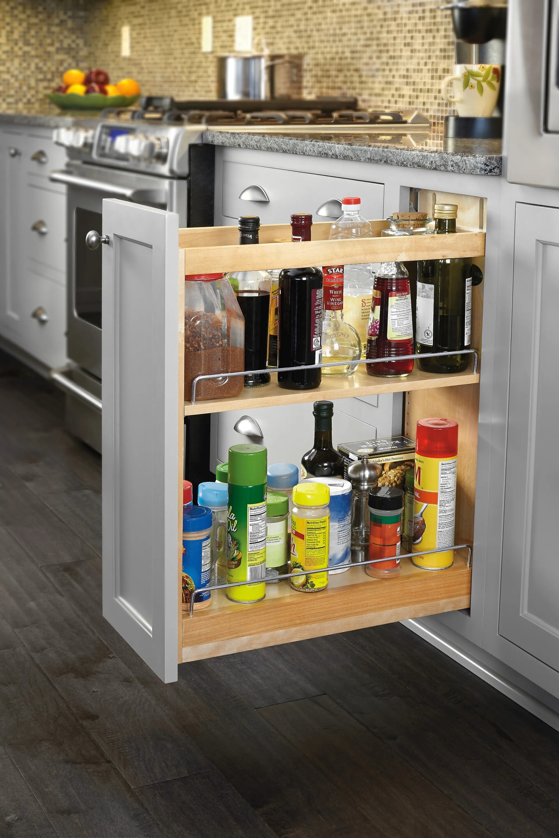 Rev-A-Shelf - 8" Maple Base Cabinet Pullout Organizer REDUCED Depth with Blumotion Soft-Close