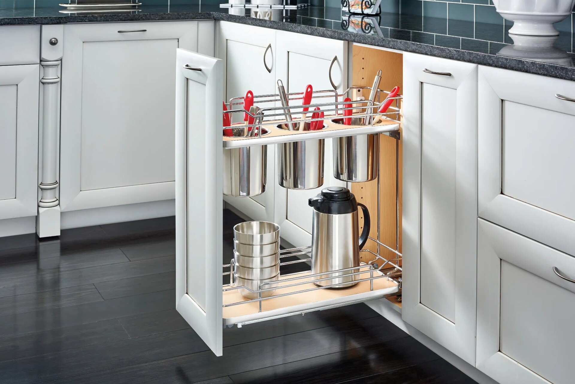 Rev-A-Shelf - 8" Maple Base Cabinet Pullout Utensil Organizer w/Soft-Close