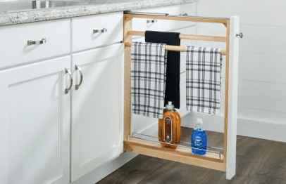 Rev-A-Shelf - Maple 3" Pull-Out Between Cabinet Towel Bar Base Filler with Ball-Bearing Soft-Close Slides