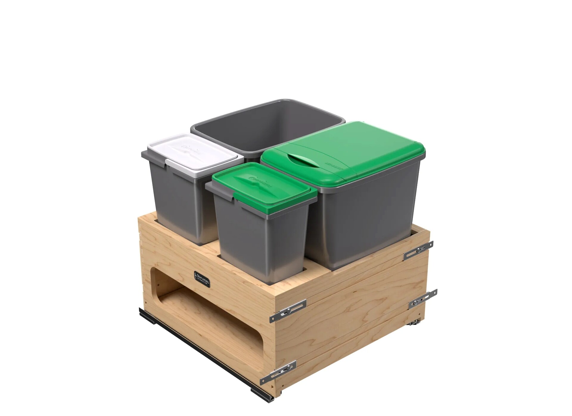 Rev-A-Shelf - Wood Bottom Mount Dbl 35 Qt. & Dbl 8L Organic Waste Center w/ Storage Space, SC