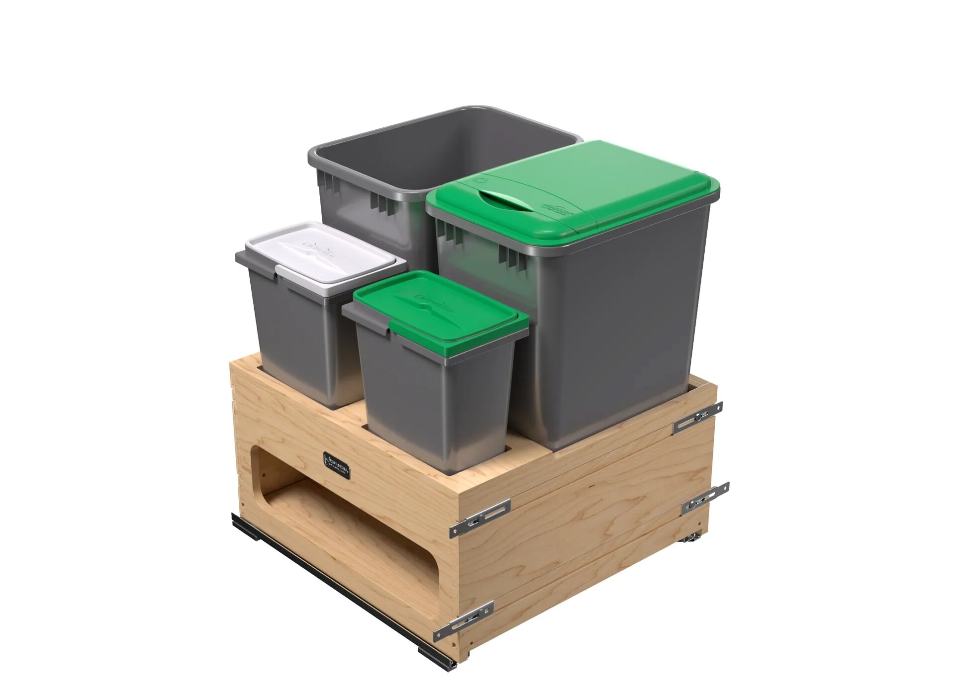 Rev-A-Shelf - Wood Bottom Mount Dbl 50 Qt. & Dbl 8L Organic Waste Center w/ Storage Space, SC