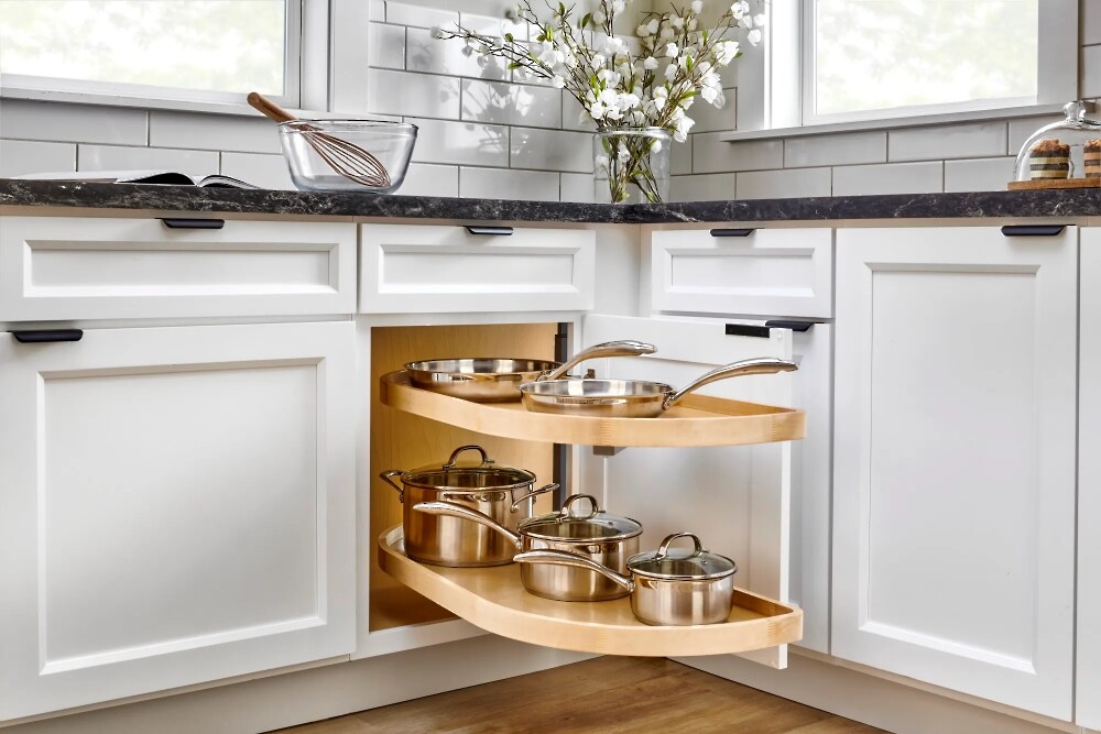 Two-Tier Wood Classic Girasolo, Left Opening/Blind Right Corner Cabinet - 12" Opening FF - 13.5" Frameless